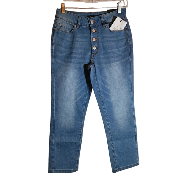 TAHARI Emily Mid-Rise Glacier Wash Button Fly Capri Size 6 - Picture 1 of 5